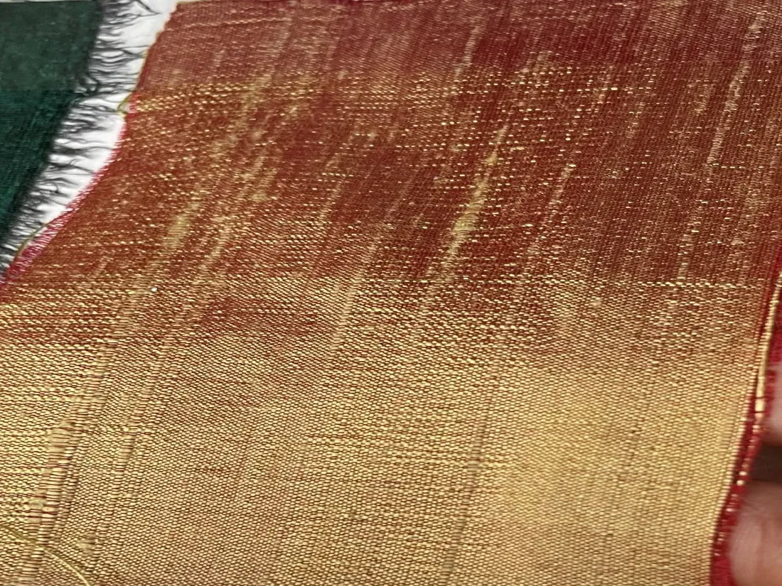 100% pure silk dupioni golden  x red 108" wide with slubs fabric