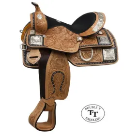 12" DOUBLE T FULLY TOOLED YOUTH / PONY SHOW SADDLE WITH SILVER