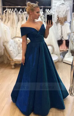 A Line V Neck Long Prom Dress,Off The Shoulder Evening Dresses