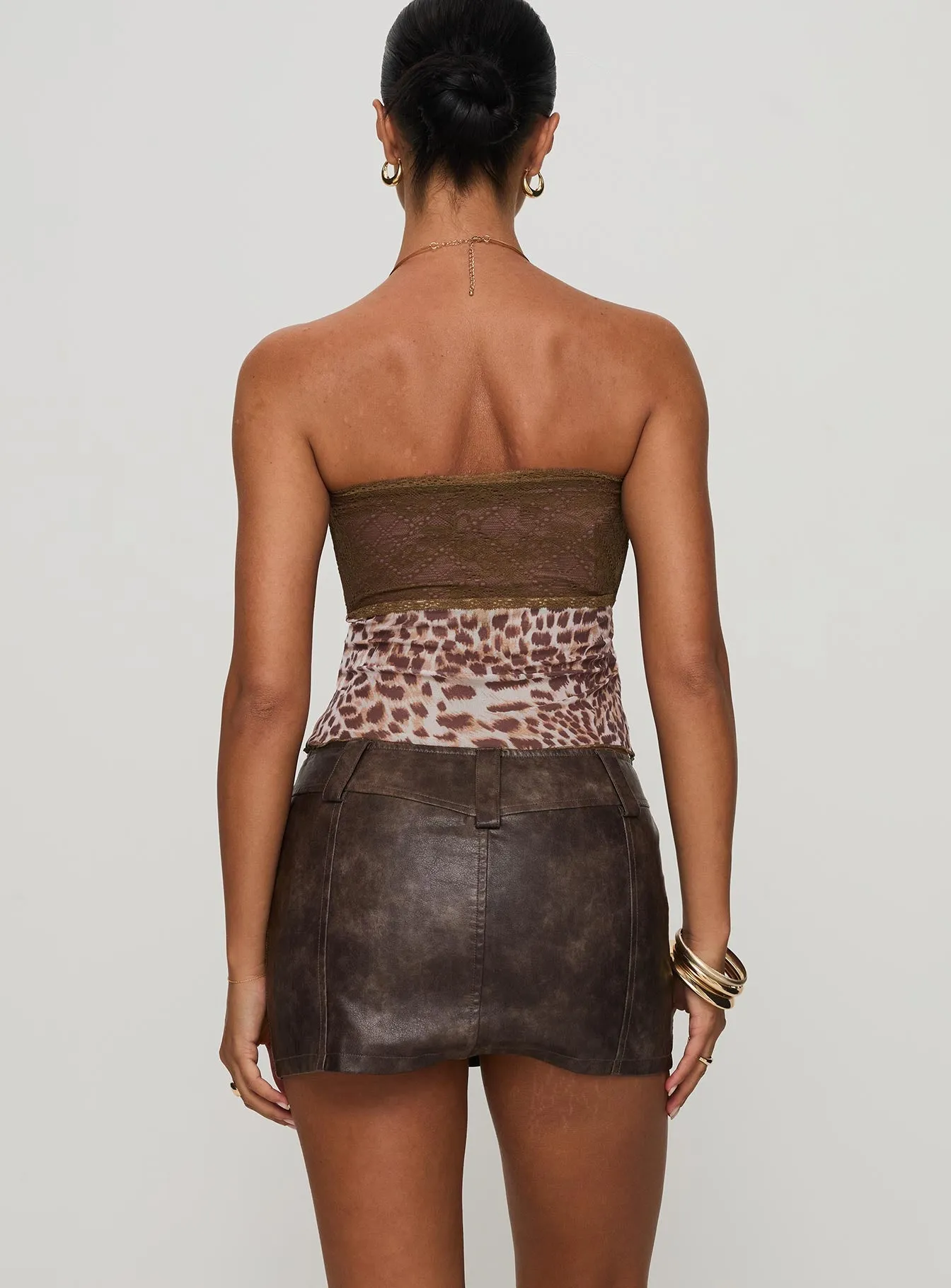 Anarchy Faux Leather Mini Skirt Brown