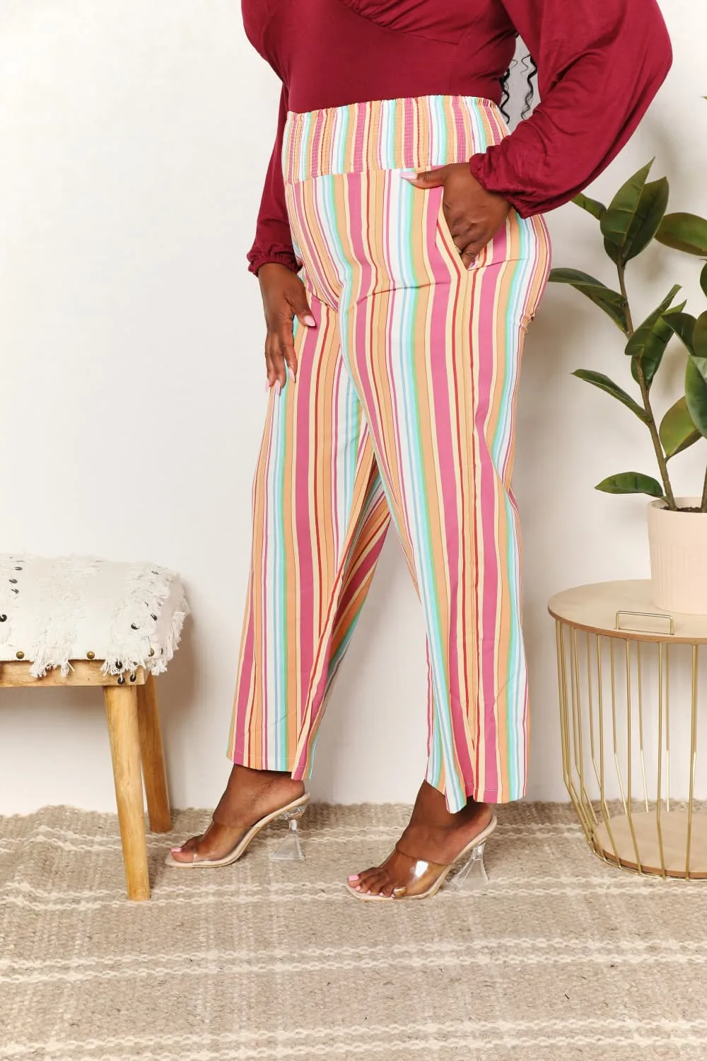 *APP EXCLUSIVE* Striped Smocked Waist Pants with Pockets