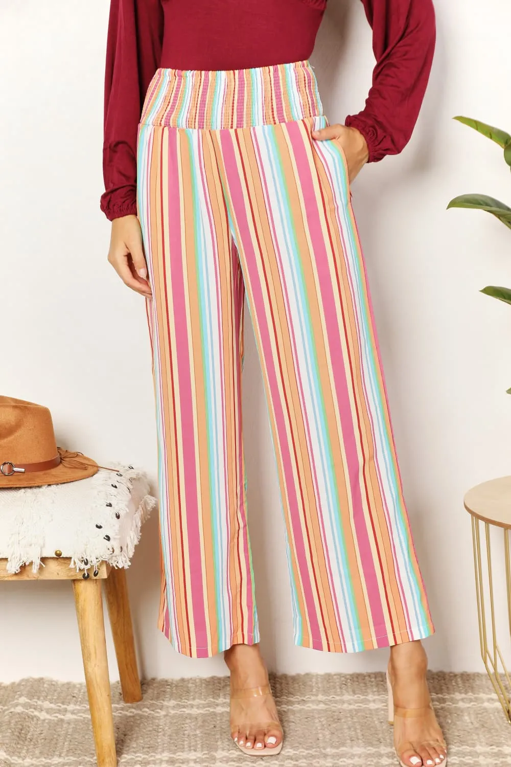 *APP EXCLUSIVE* Striped Smocked Waist Pants with Pockets