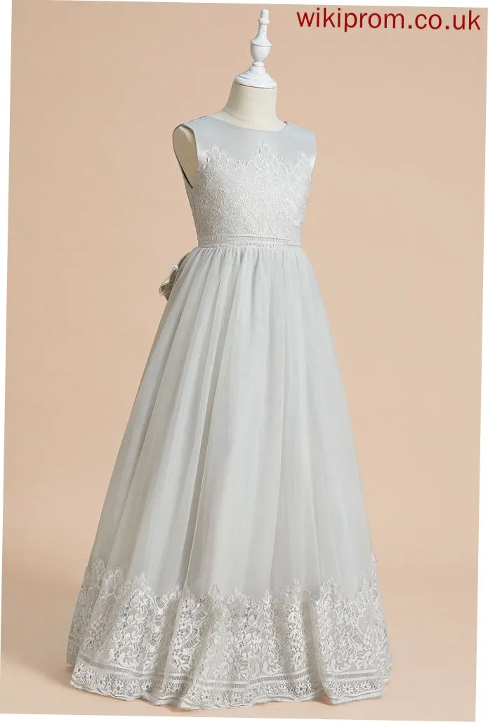 Ball-Gown/Princess Scoop Flower Dress Lace/Bow(s) - With Satin/Tulle Sleeveless Neck Floor-length Girl Flower Girl Dresses Cheryl