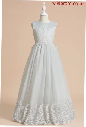 Ball-Gown/Princess Scoop Flower Dress Lace/Bow(s) - With Satin/Tulle Sleeveless Neck Floor-length Girl Flower Girl Dresses Cheryl