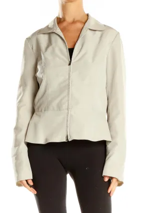 Beige Zip-Up Fitted Jacket