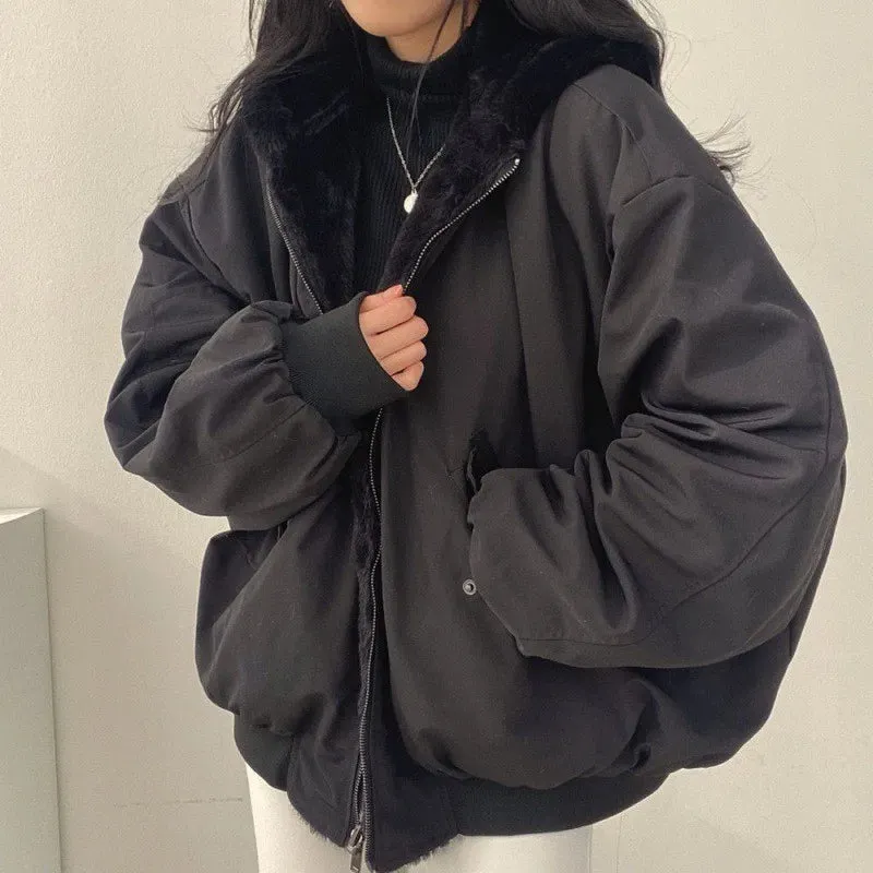 binfenxie Winter Thicken Warm Parkas Women Oversized Kawaii Double Sided Hooded Coat Ladies Korean Fashion Casual Loose Zip Up Jackets