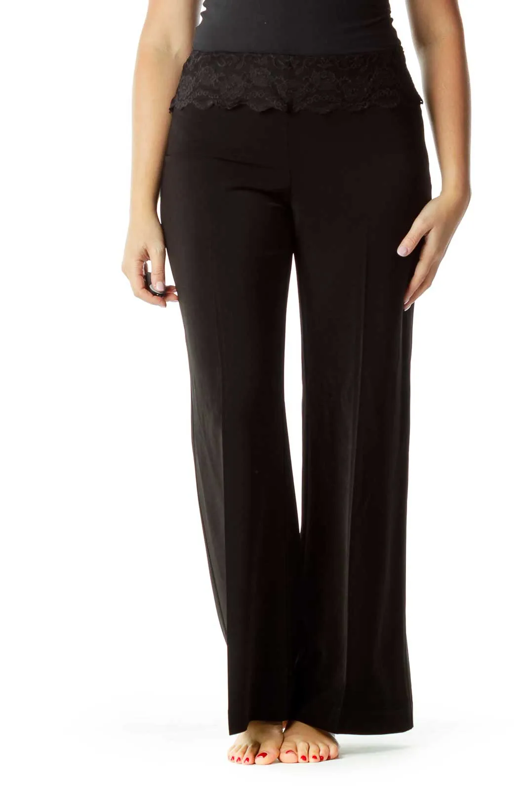 Black Lace Top Wide-Leg Slacks