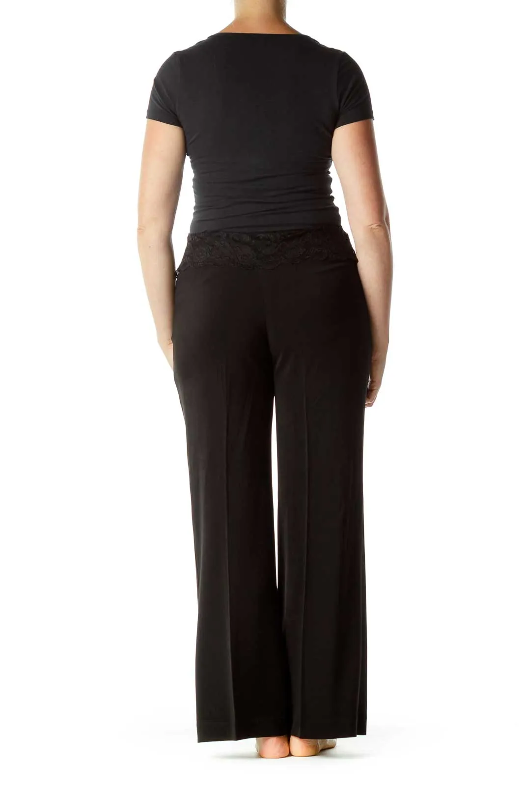 Black Lace Top Wide-Leg Slacks