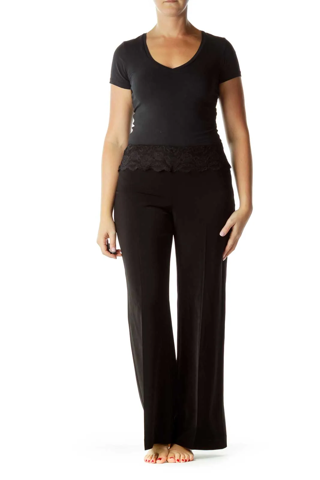 Black Lace Top Wide-Leg Slacks