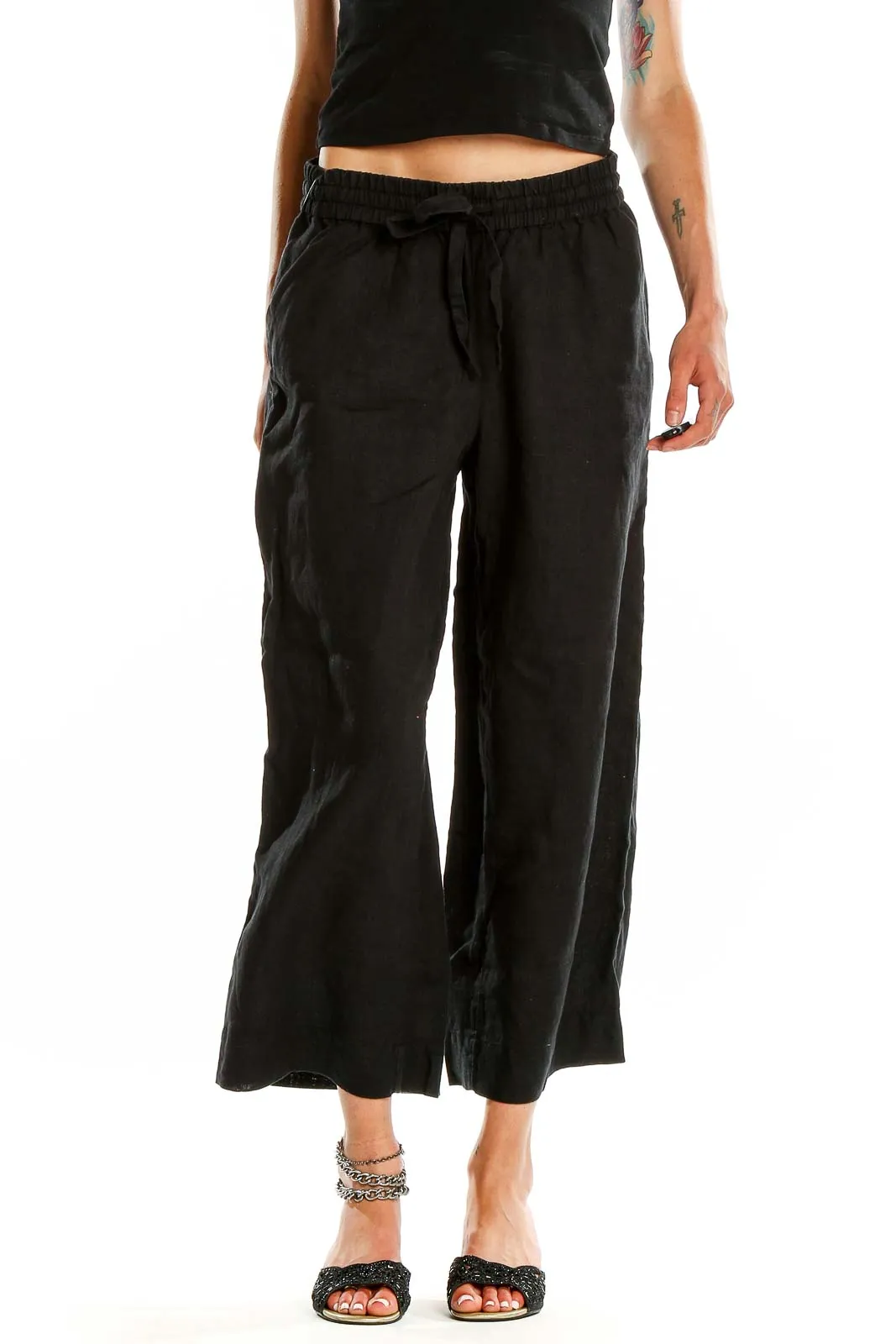 Black Linen Wide Leg Pants