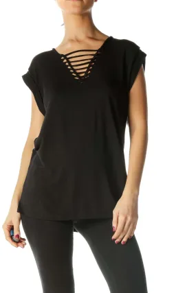 Black V-Neck Design Shirt