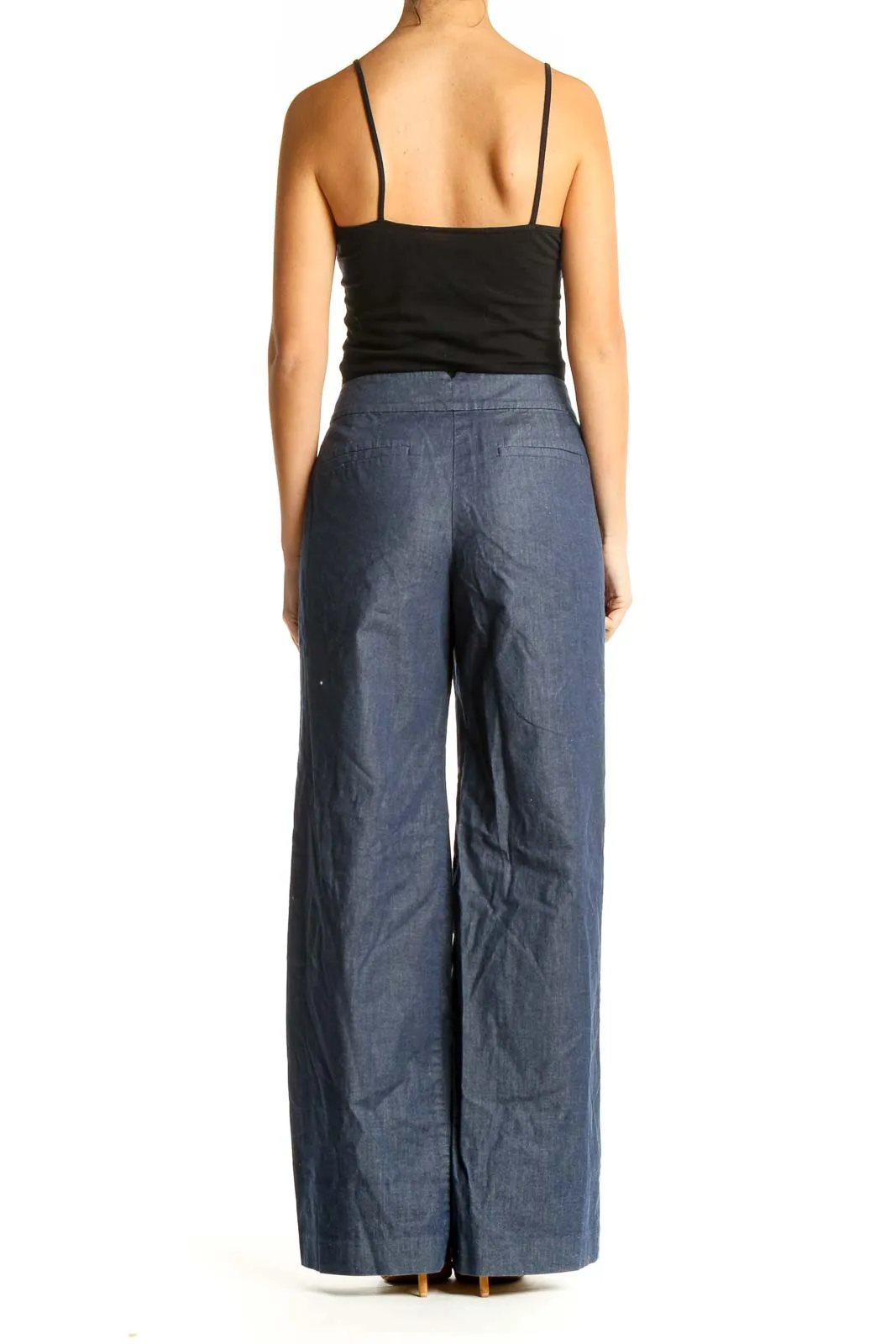 Blue Textured All Day Wear Wide Leg Trousers