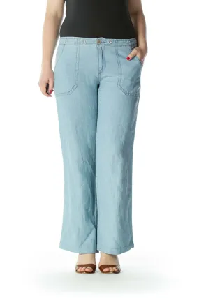 Blue Wide Leg Linen Pant