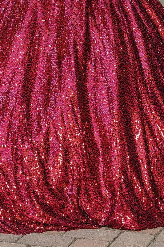 Burgundy Deep V Neck Sequin Quinceanera Ball Gown