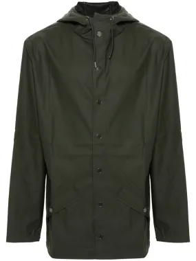 drawstring-hood buttoned rain jacket