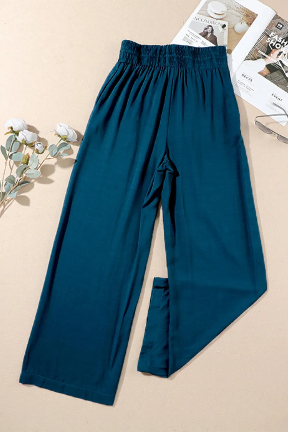 Drawstring Wide Leg  Pants with Elastic Waist for Work Casual for Women