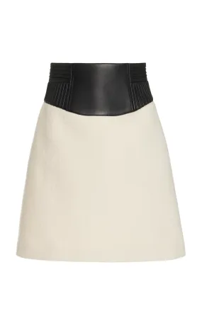 Felix Mini Skirt in Ivory Double-Face Recycled Cashmere Felt with Nappa Leather Waistband