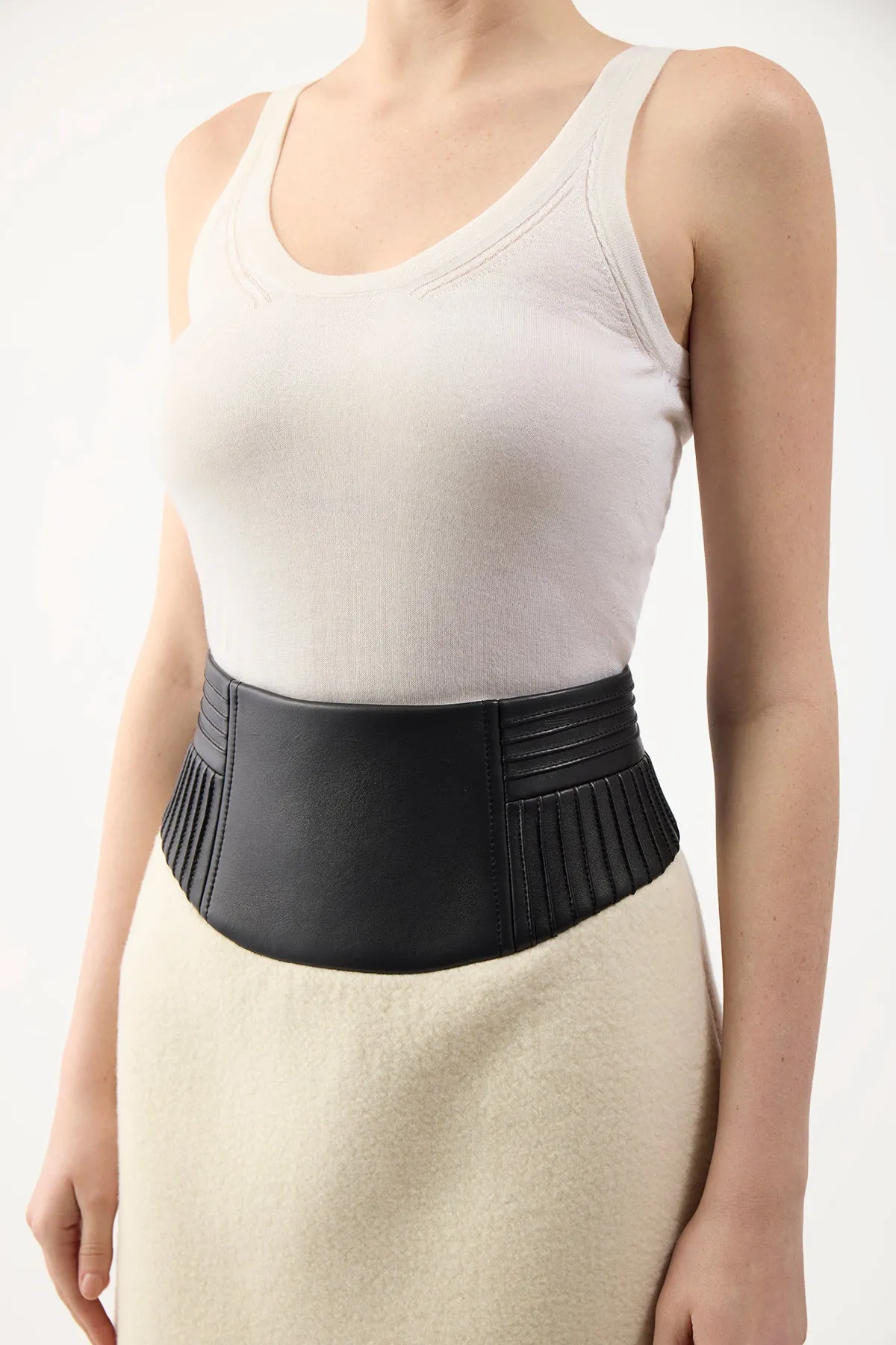 Felix Skirt in Ivory Double-Face Recycled Cashmere Felt with Nappa Leather Waistband