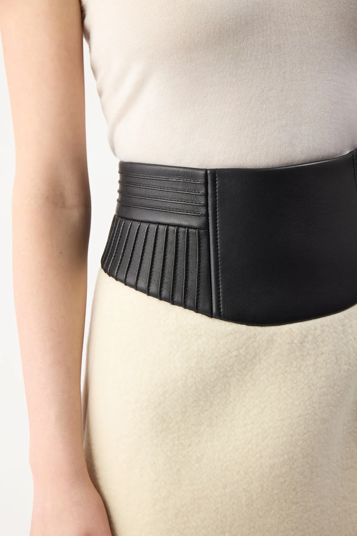 Felix Skirt in Ivory Double-Face Recycled Cashmere Felt with Nappa Leather Waistband