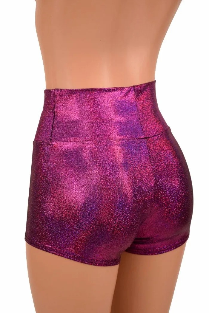 Fuchsia Holographic High Waist Shorts