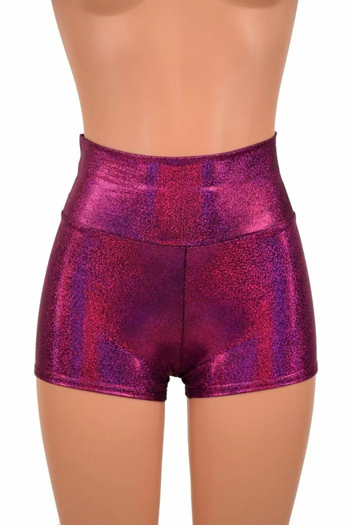 Fuchsia Holographic High Waist Shorts