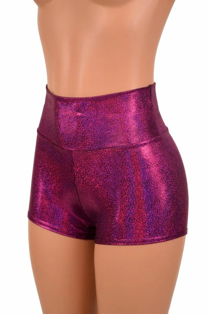 Fuchsia Holographic High Waist Shorts