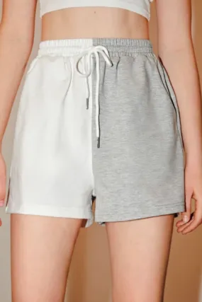 Grey And White Colorblock Shorts