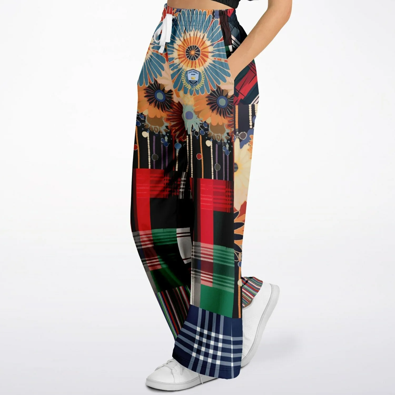 Haphazard Blue Floral Stripe Eco-Poly Wide Leg Pants