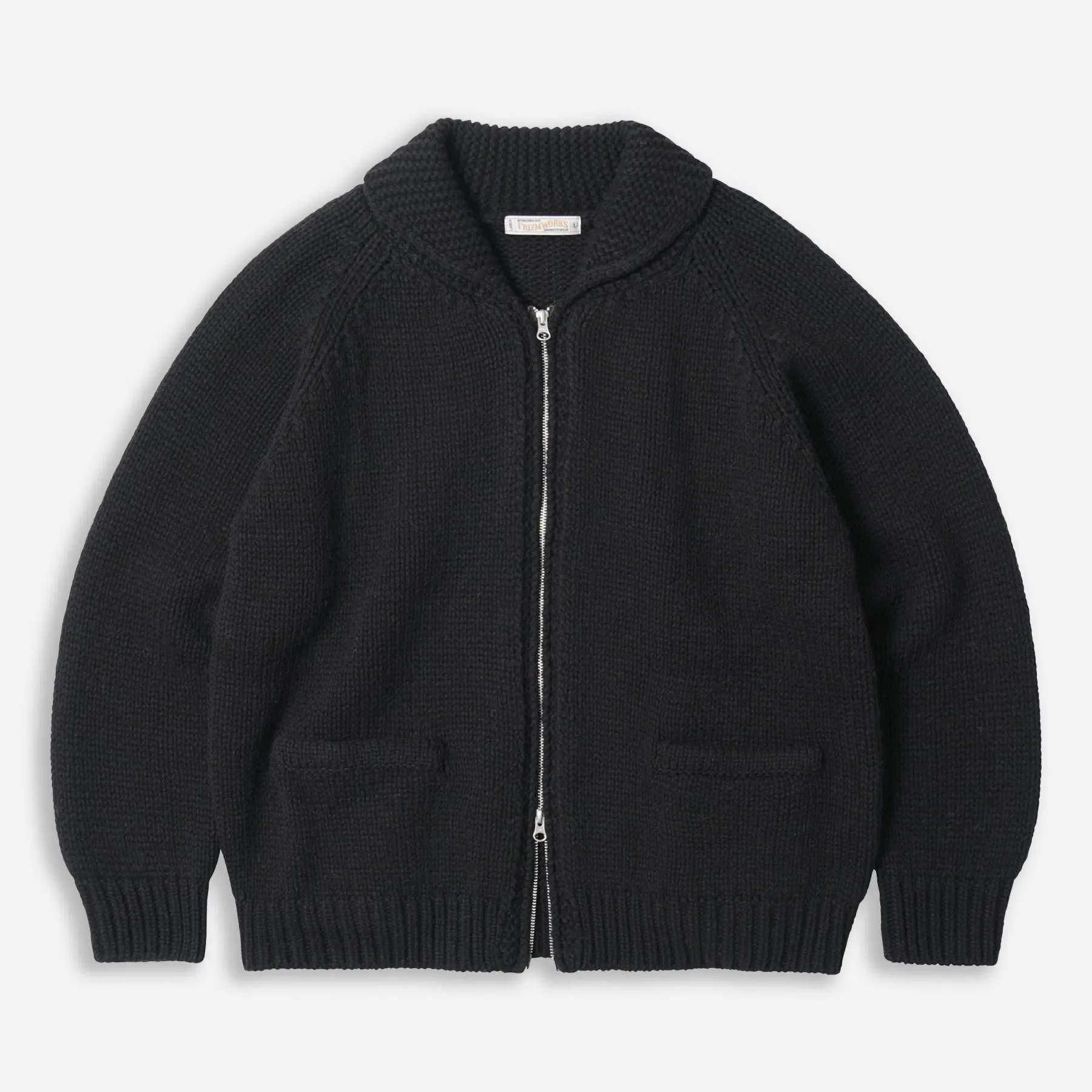 HEAVY COWICHAN ZIP UP CARDIGAN - BLACK