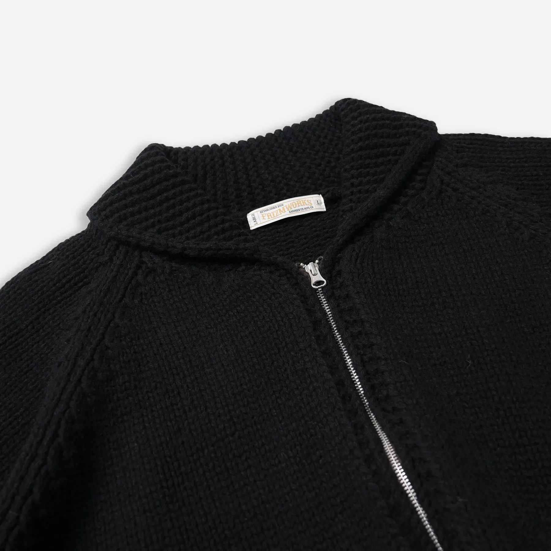 HEAVY COWICHAN ZIP UP CARDIGAN - BLACK