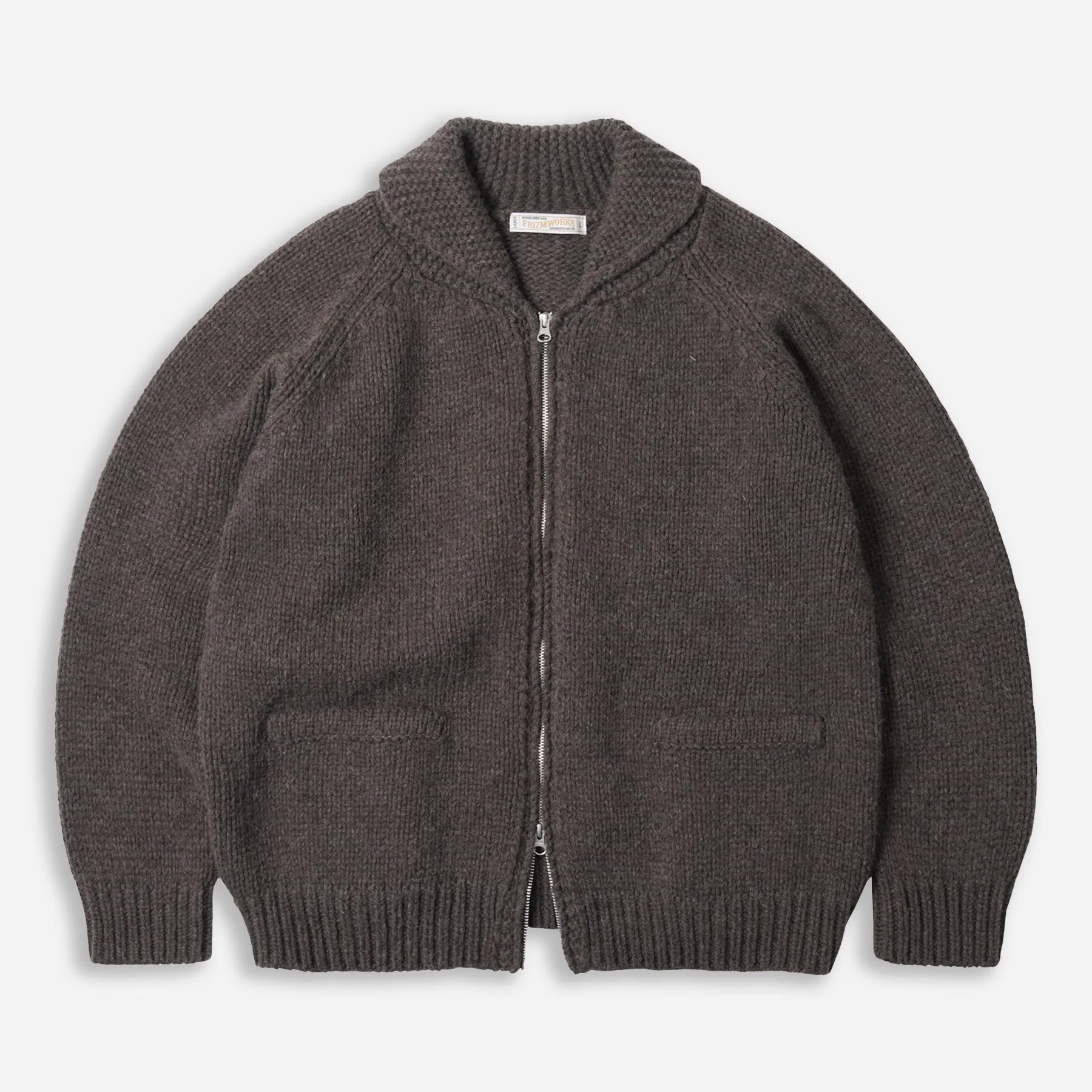 HEAVY COWICHAN ZIP UP CARDIGAN - SEPHIA