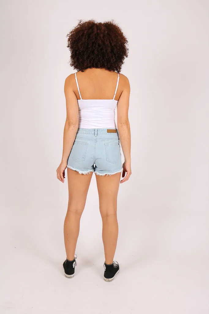 High Rise Denim Shorts In Light Stonewash