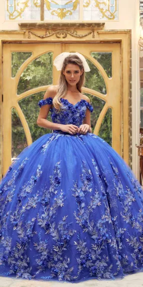 Juliet 1447 Long 3D Floral Appliques Off Shoulder Poofy Ball Gown