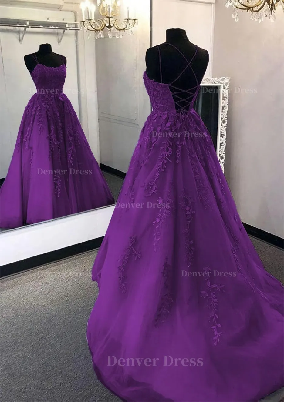 kamahe Ball Gown Scoop Neck Long/Floor-Length Tulle Prom Dress