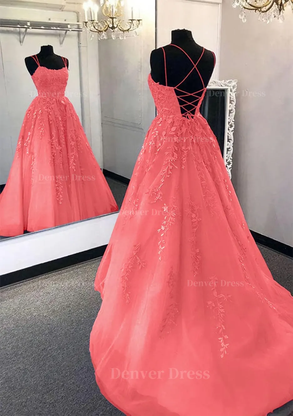 kamahe Ball Gown Scoop Neck Long/Floor-Length Tulle Prom Dress