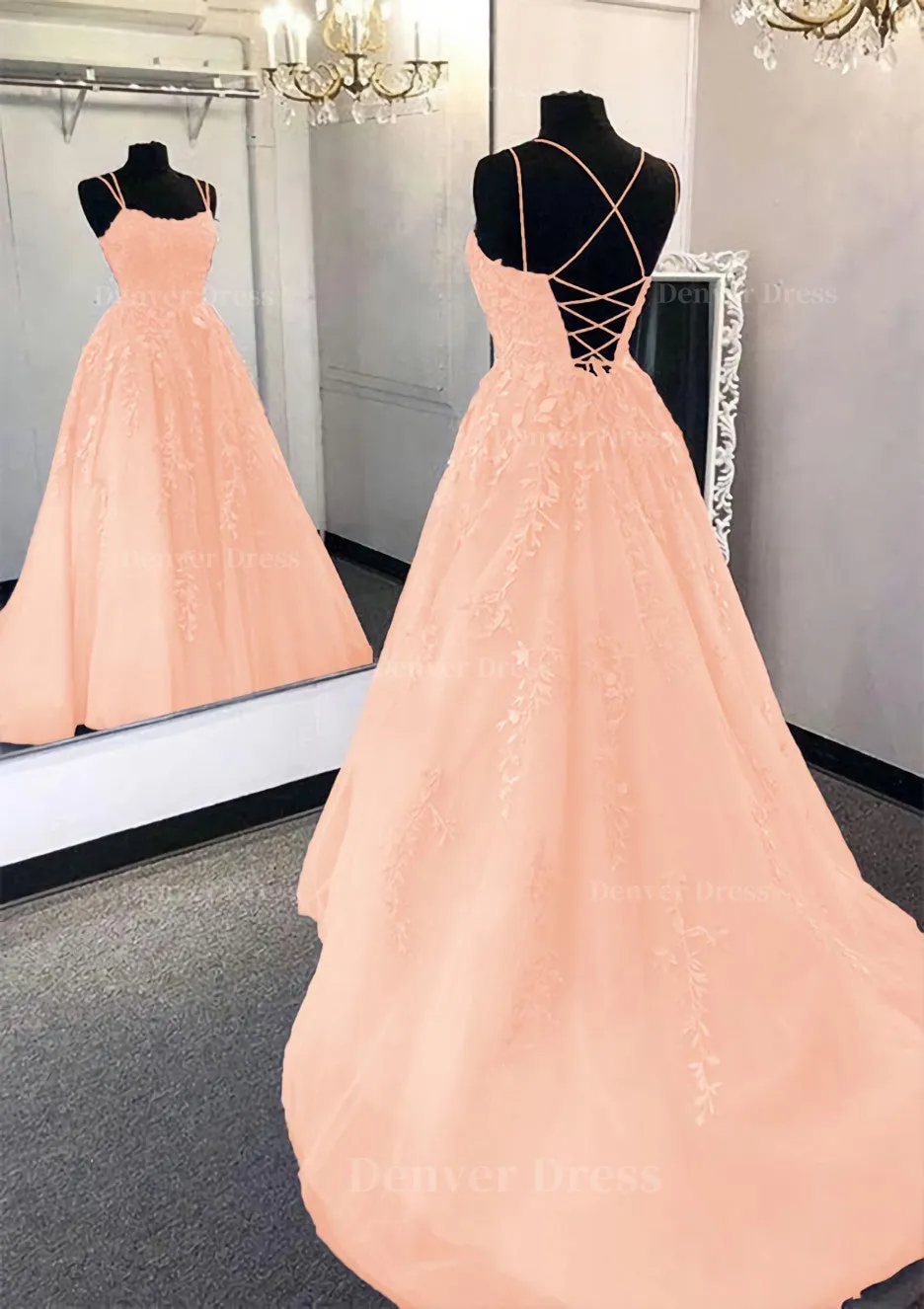 kamahe Ball Gown Scoop Neck Long/Floor-Length Tulle Prom Dress