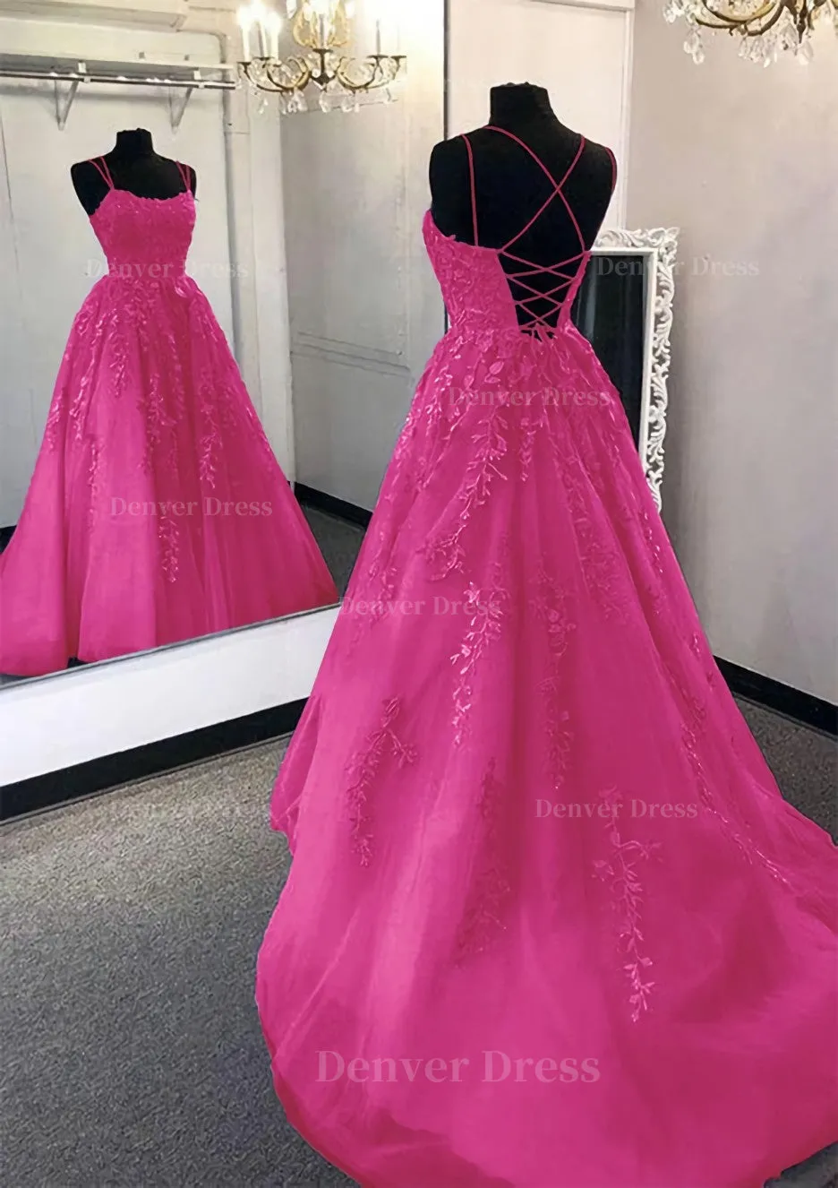 kamahe Ball Gown Scoop Neck Long/Floor-Length Tulle Prom Dress