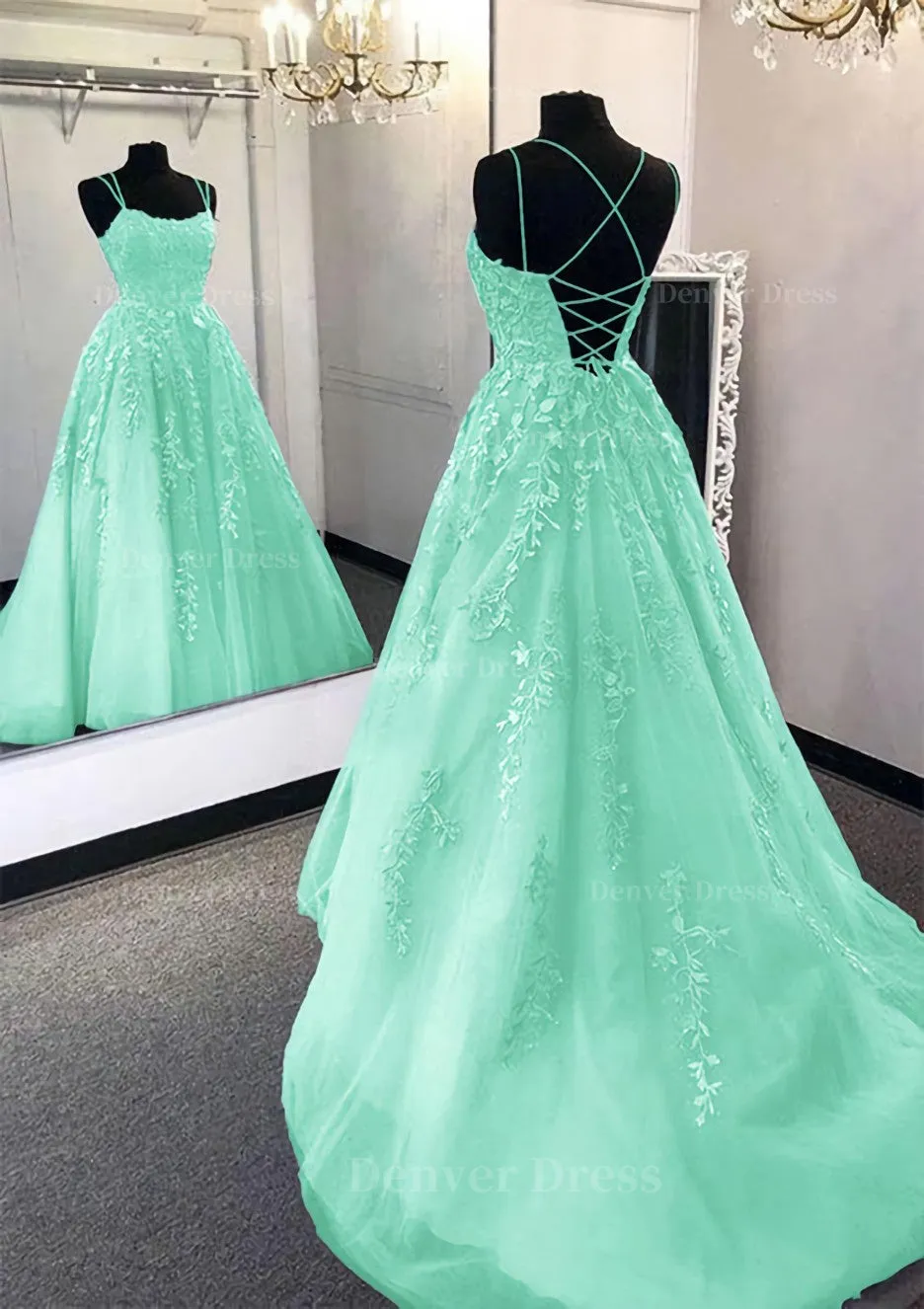 kamahe Ball Gown Scoop Neck Long/Floor-Length Tulle Prom Dress