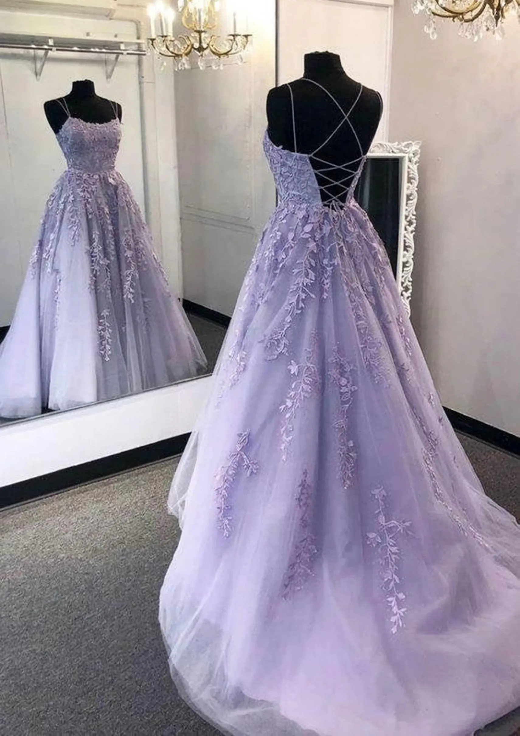 kamahe Ball Gown Scoop Neck Long/Floor-Length Tulle Prom Dress