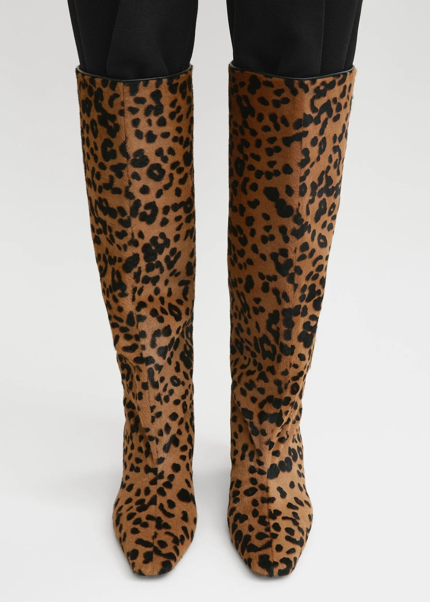 Leather wide shaft boots leopard