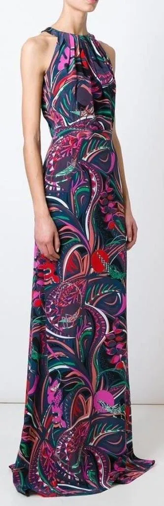 Long Printed Halter Jersey Silk Dress