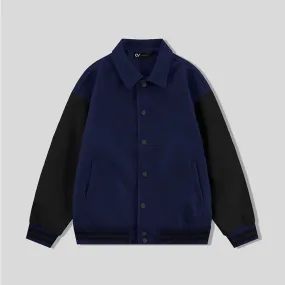 Navy Blue Byron Collar Varsity Jacket with Black Sleeves - Jack N Hoods