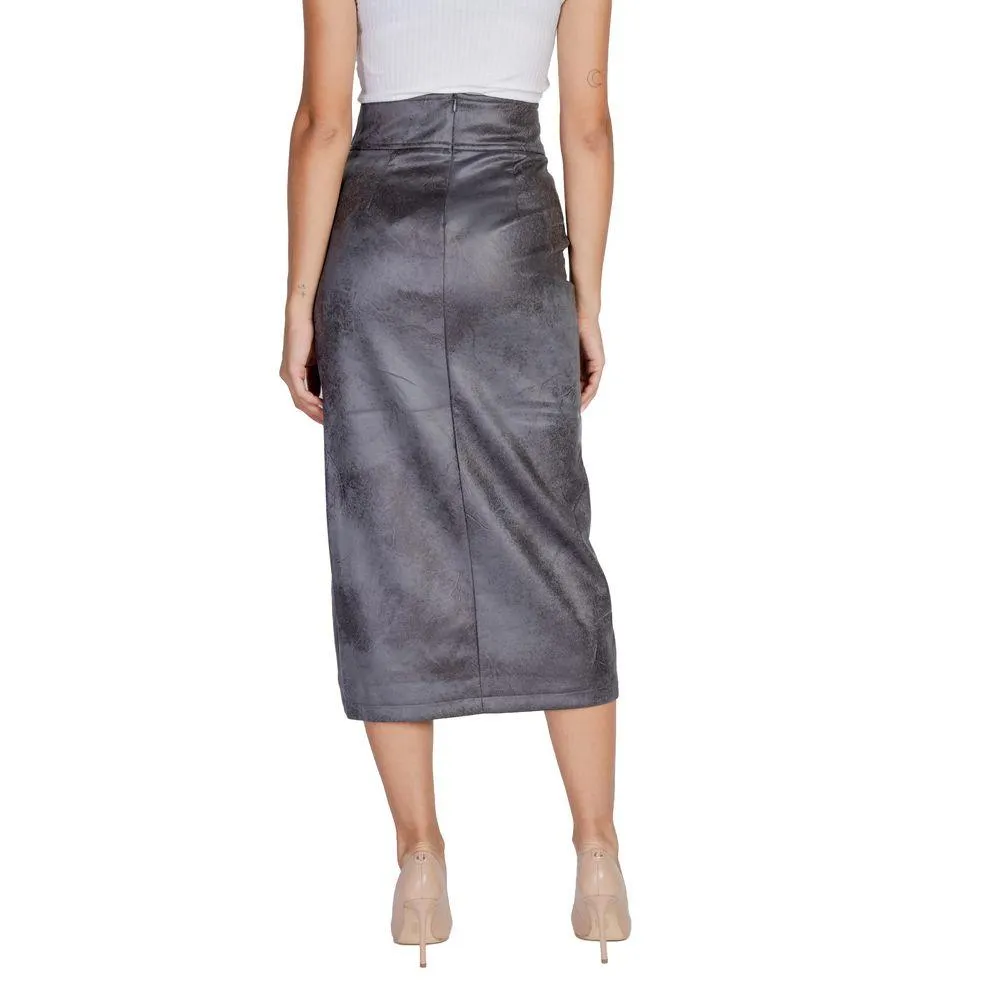 Only Gray Synthetic Leather Skirt