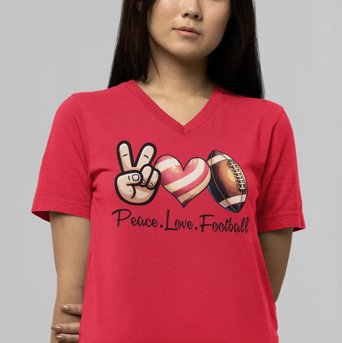 Peace, Love, Football V-Neck Tee