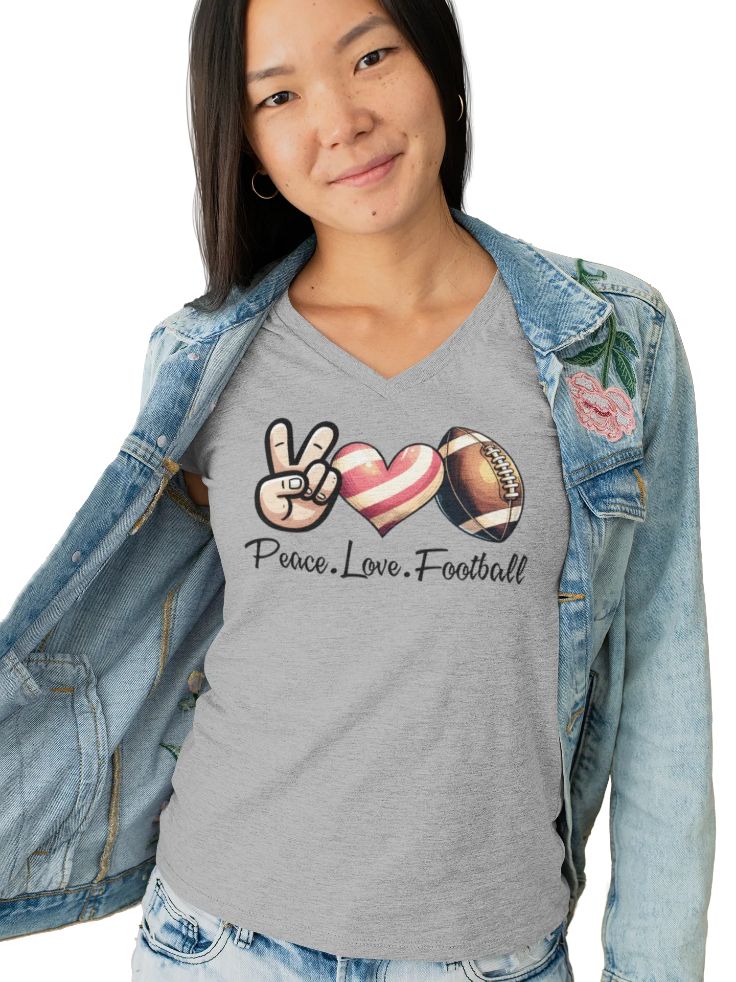 Peace, Love, Football V-Neck Tee