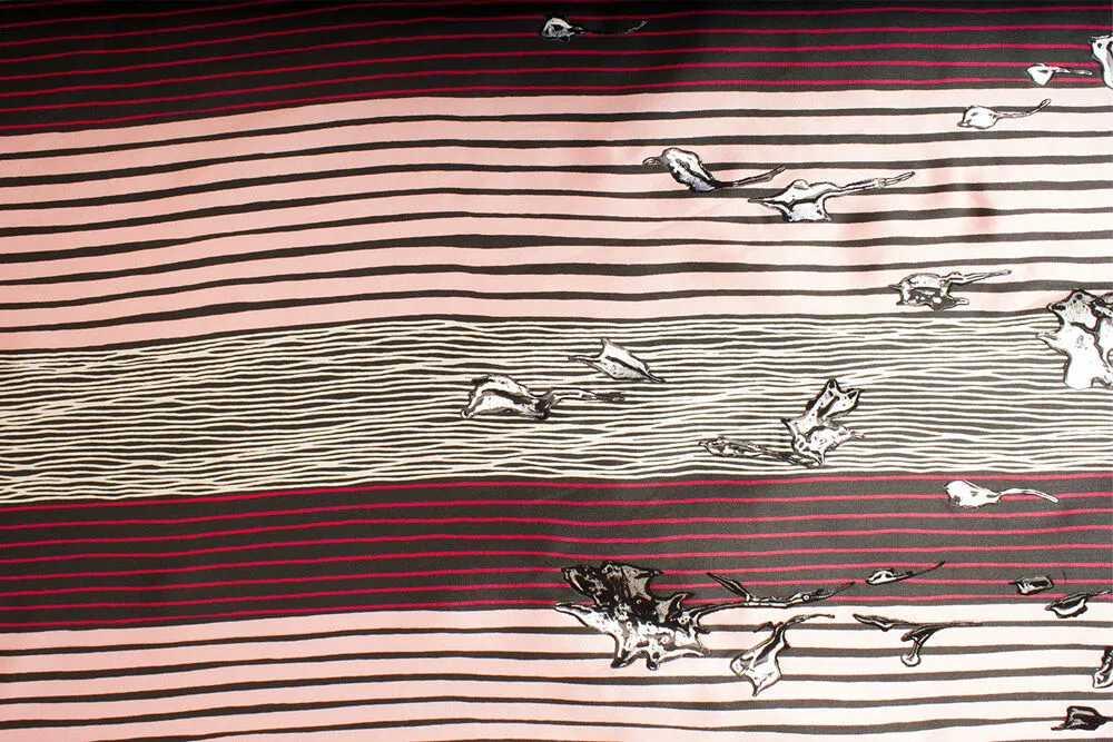 Pink/Black Striped Hand Painted Silk Mikado