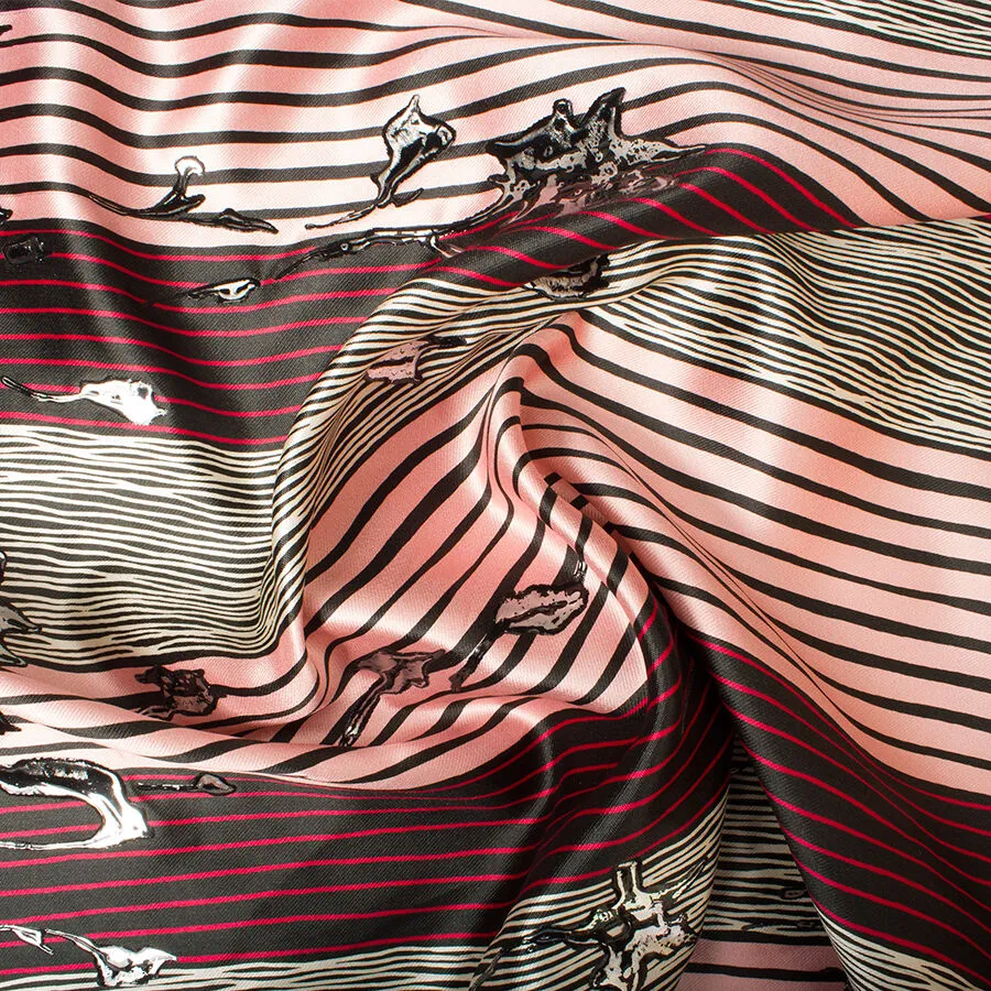 Pink/Black Striped Hand Painted Silk Mikado