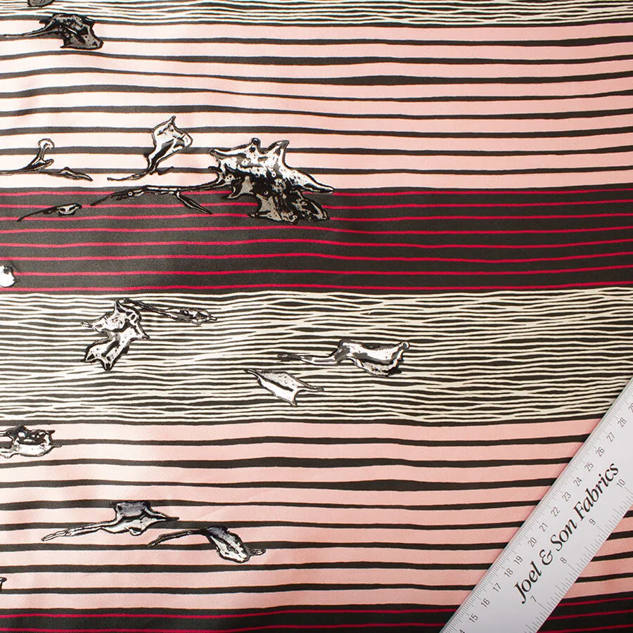 Pink/Black Striped Hand Painted Silk Mikado