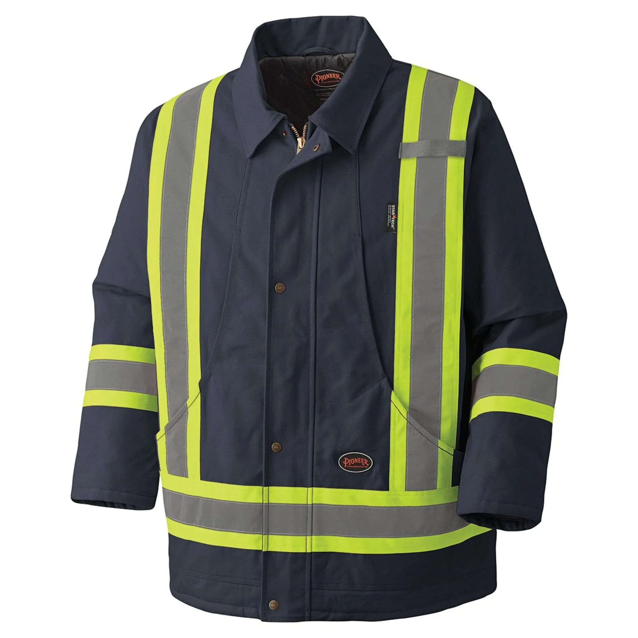 Pioneer Men's Hi Vis Quilted Winter Parka, CSA Certified, Cotton Duck, Reflective Tape, Weather-Resistant, Insulated, Heavy-Duty Workwear | Sizes M-4XL