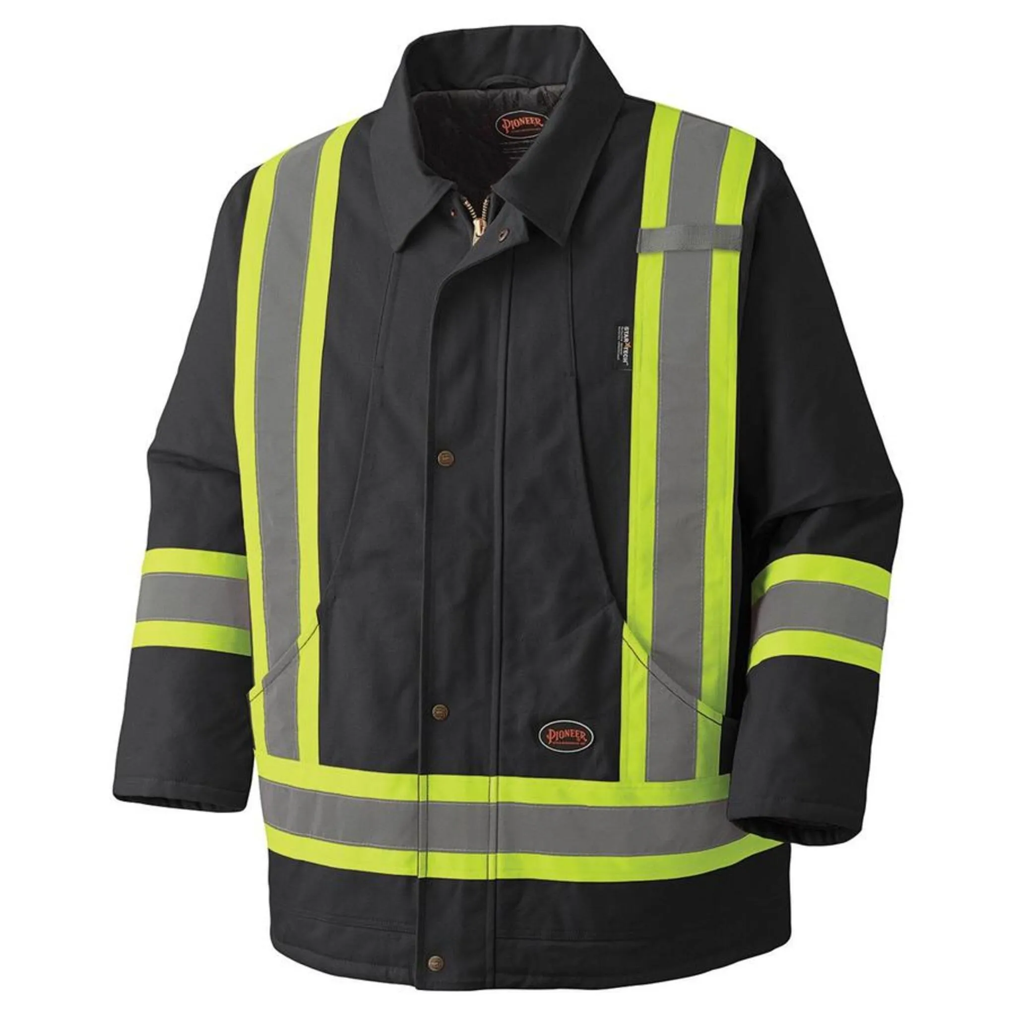 Pioneer Men's Hi Vis Quilted Winter Parka, CSA Certified, Cotton Duck, Reflective Tape, Weather-Resistant, Insulated, Heavy-Duty Workwear | Sizes M-4XL